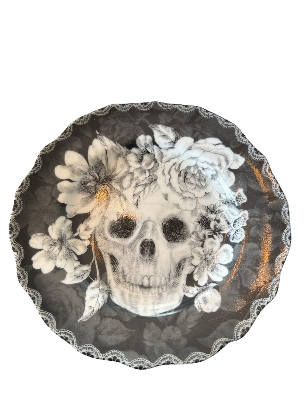 222 Fifth Marbella Skull Plates Set Of 4 Gothic Halloween Decor 8” - Picture 2 of 12